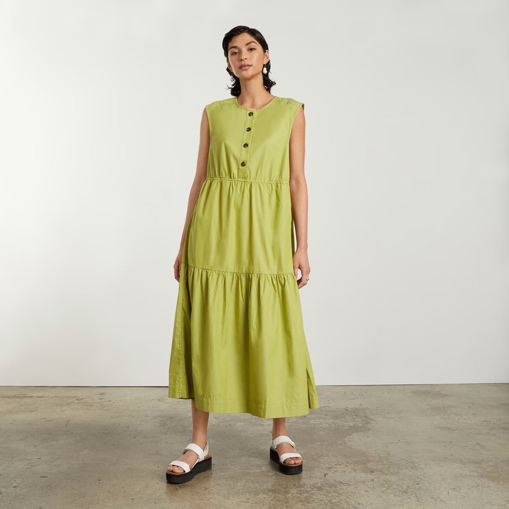 Everlane Lime Green Sleeveless Tiered Midi Dress